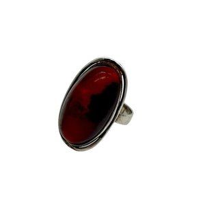 RSA 925 Vintage African Red Tiger Eye Modernist Sterling Ring Size 6.75